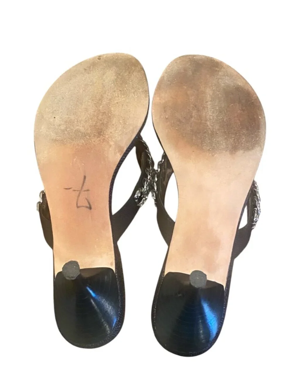 Beverly Feldman Dressy Rhinestone Kitten Heel Sandals  Sz 7M #109U
